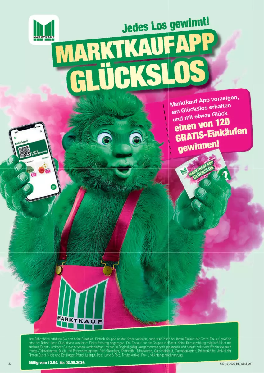 Aktueller Prospekt Marktkauf - Prospekt - von 12.04 bis 18.04.2026 - strona 32 - produkty: buch, coupon, elle, guthabenkarte, gutschein, Handy, kraft, milch, Sushi, Tchibo, tee, telefon, Ti