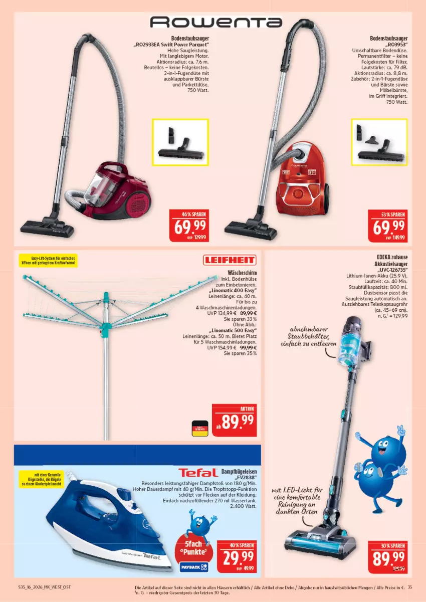 Aktueller Prospekt Marktkauf - Prospekt - von 12.04 bis 18.04.2026 - strona 35 - produkty: akku, auer, auto, Behälter, beutel, bodenstaubsauger, bürste, deka, eis, kleid, Kleidung, led-licht, leine, LG, Lithium-Lonen-Akku, möbel, reis, Schal, staubsauger, Stielsauger, tefal, Teleskop, Ti, tisch, umschaltbare bodendüse, wäscheschirm, waschmaschine, waschmaschinen, wasser, wassertank, ZTE