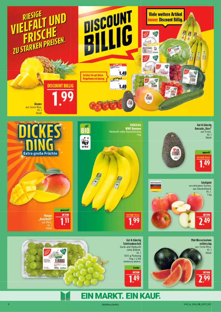 Aktueller Prospekt Marktkauf - Prospekt - von 12.04 bis 18.04.2026 - strona 8 - produkty: ananas, avocado, discount, eier, eis, fleisch, melone, regal, tafeläpfel, tafeltrauben, Ti, trauben, wasser, wassermelone