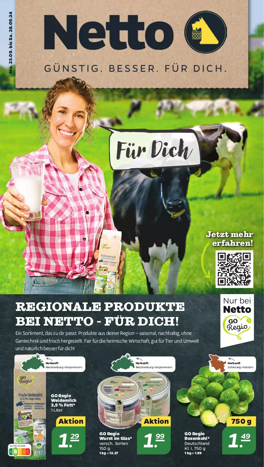 Aktueller Prospekt Netto - Woche 39 - von 23.09 bis 28.09.2024 - strona 15 - produkty: ente, milch, rosen, Rosenkohl, Ti, weidemilch, wurst