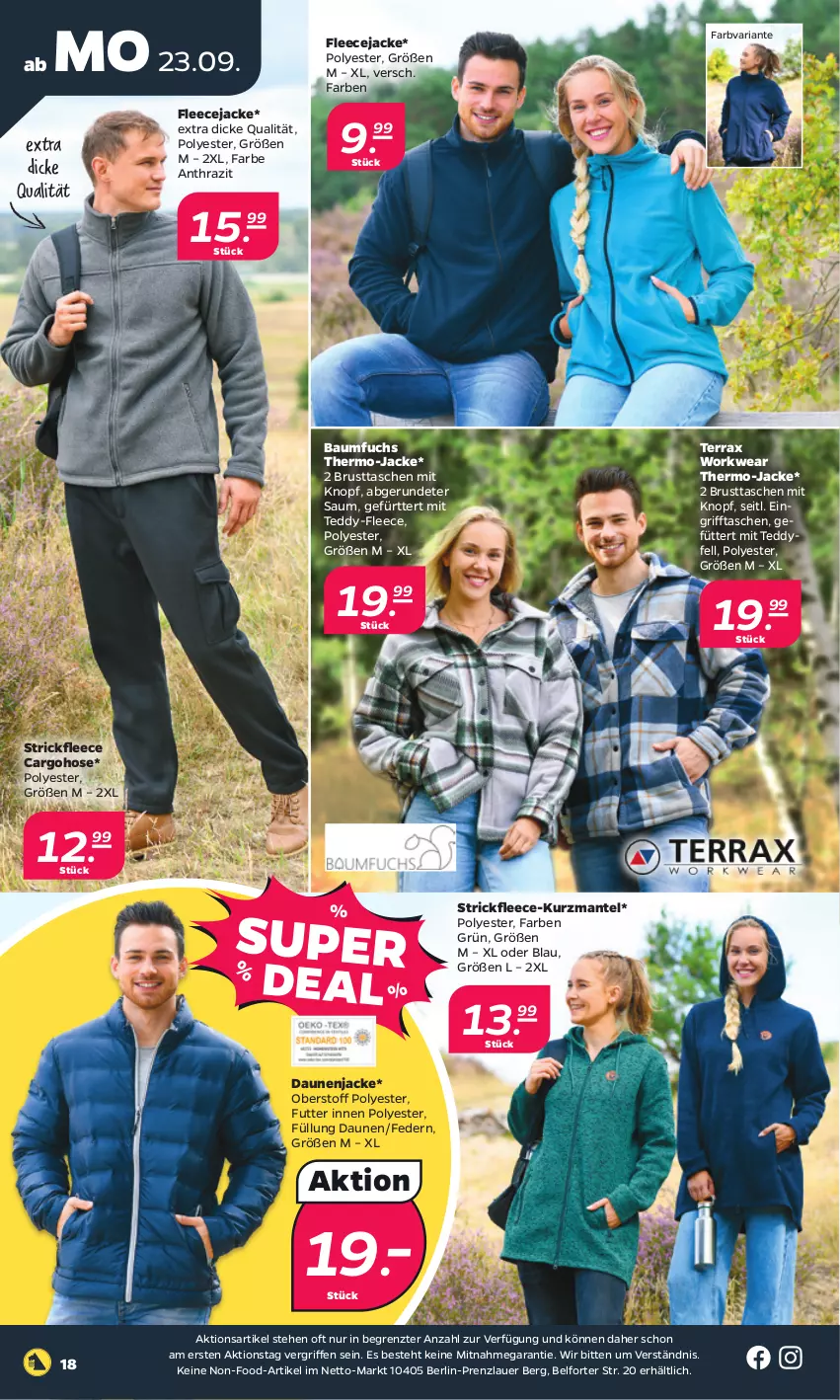 Aktueller Prospekt Netto - Woche 39 - von 23.09 bis 28.09.2024 - strona 22 - produkty: auer, Bau, Fleecejacke, hose, Jacke, Mantel, Ria, Tasche, taschen, Ti, ZTE