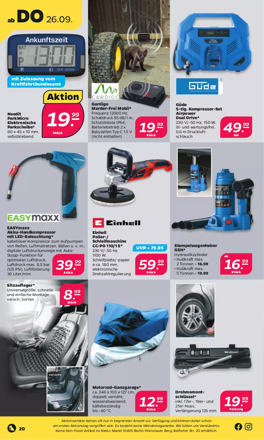 Aktueller Prospekt Netto - Woche 39 - von 23.09 bis 28.09.2024 - strona 24 - produkty: akku, auer, auto, batterie, beleuchtung, easymaxx, einhell, eis, Elektro, elle, kompressor, kraft, latte, led-beleuchtung, LG, luftmatratze, matratze, matratzen, mit led-beleuchtung, ndk, nuss, papier, reifen, Ria, Schal, schlauch, Ti, wasser, ZTE