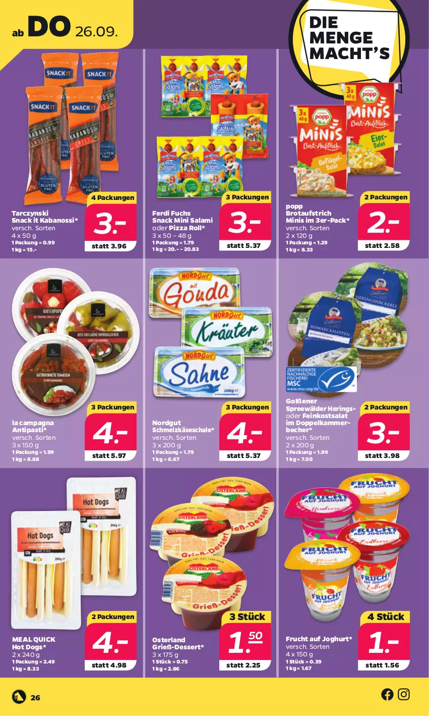 Aktueller Prospekt Netto - Woche 39 - von 23.09 bis 28.09.2024 - strona 30 - produkty: antipasti, asti, aufstrich, Becher, brot, brotaufstrich, dessert, feinkost, ferdi fuchs, frucht, hering, Herings, hot dog, joghur, joghurt, kabanos, Käse, pizza, Popp, ring, salami, salat, Schal, Schale, Schmelzkäse, snack, spreewälder, Ti