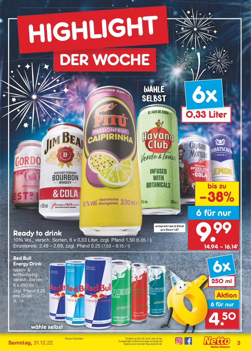 Aktueller Prospekt Netto Marken-Discount - Filial-Angebote - von 27.12 bis 31.12.2022 - strona 3 - produkty: angebot, bestpreis, drink, eis, energy drink, red bull, reis, Ti, ZTE