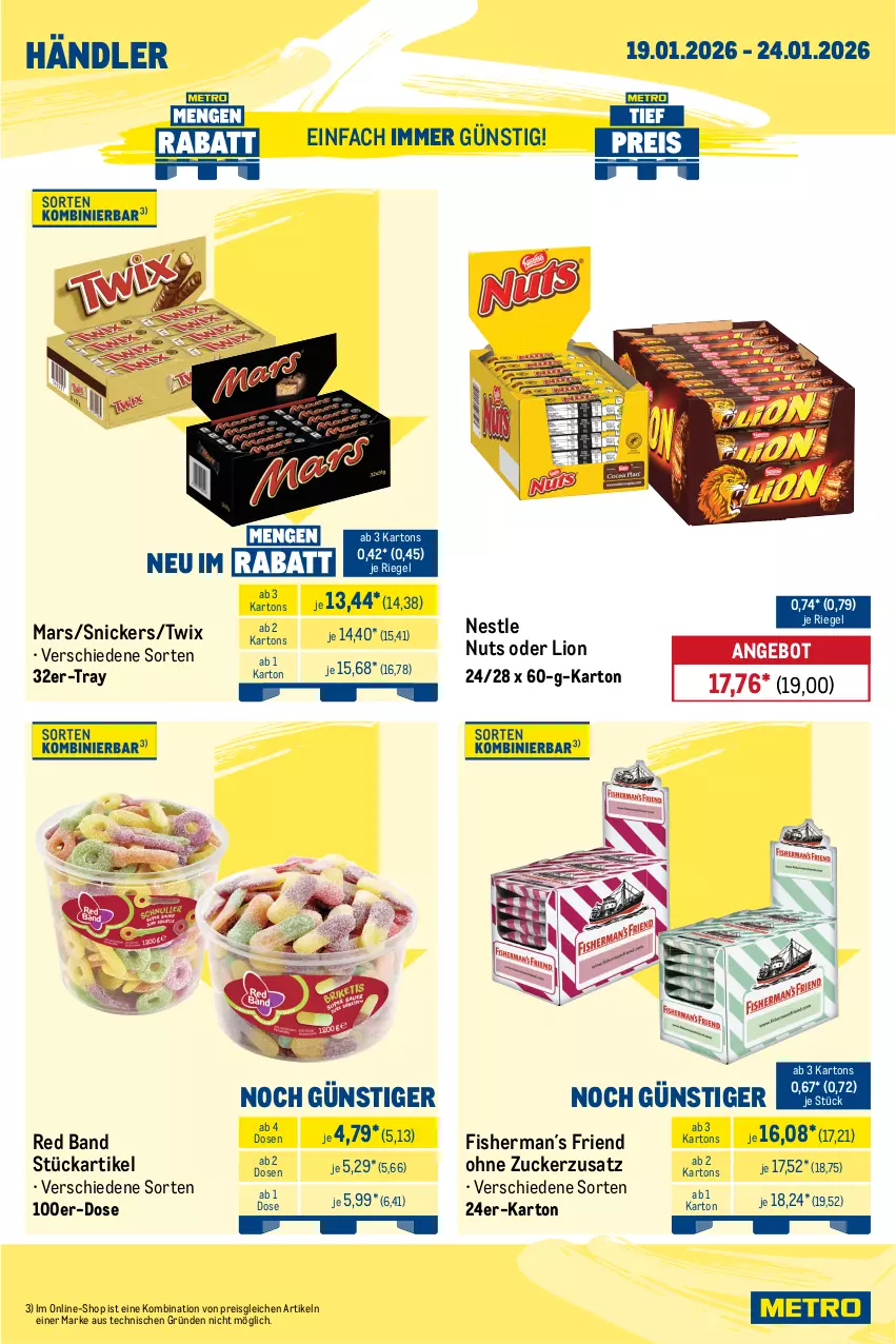 Aktueller Prospekt Metro - Wochen-Angebote Händler - von 19.01 bis 24.01.2026 - strona 2 - produkty: Alwa, angebot, eis, eistee, flasche, getränk, getränke, kakao, lion, lipton, mars, milch, mineralwasser, Palette, Paula, paulaner, reis, riegel, snickers, Spezi, tee, Ti, tiefpreis, twix, volvic, wasser, zucker