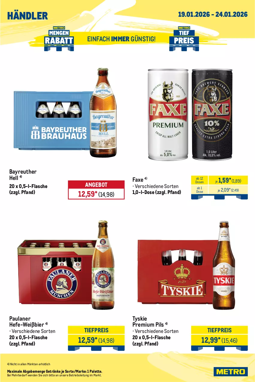 Aktueller Prospekt Metro - Wochen-Angebote Händler - von 19.01 bis 24.01.2026 - strona 4 - produkty: amaro, angebot, axe, bier, eis, flasche, Germ, getränk, getränke, Gorbatschow, Hefe, jägermeister, kräuter, kräuterlikör, likör, limo, Meister, Metro, metro gastro, Palette, Paula, paulaner, pils, premium pils, rama, ramazzott, ramazzotti, regal, reis, Ti, tiefpreis, tyskie, wodka, zott