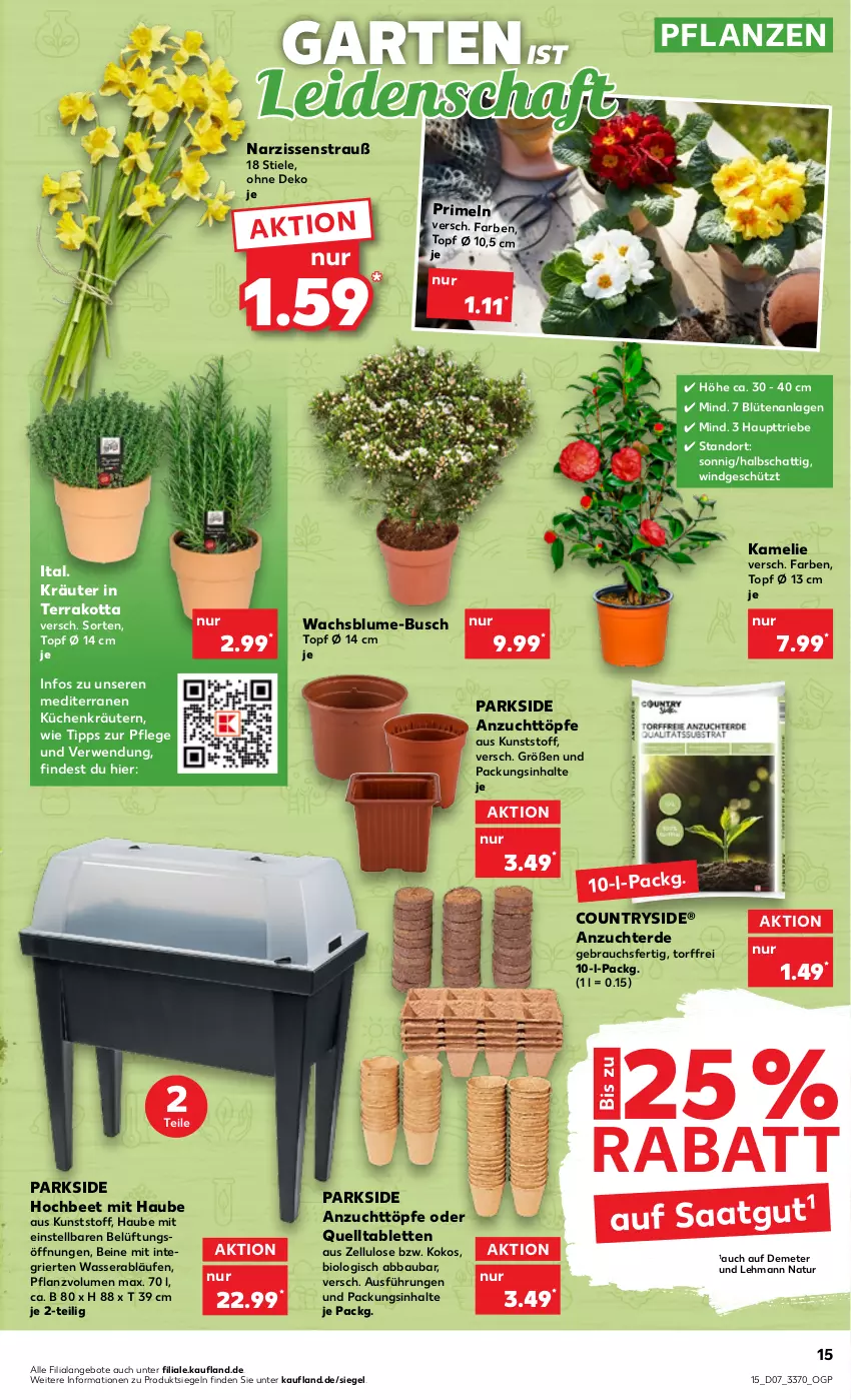 Aktueller Prospekt Kaufland - von 16.02 bis 22.02.2023 - strona 15 - produkty: Abba, angebot, angebote, Bau, bio, blume, Blüte, erde, Garten, kokos, kräuter, kräutern, küche, Küchen, Narzissen, natur, Parkside, pflanze, pflanzen, Primeln, Rauch, rwe, tablet, tablett, Tablette, Ti, topf, wasser