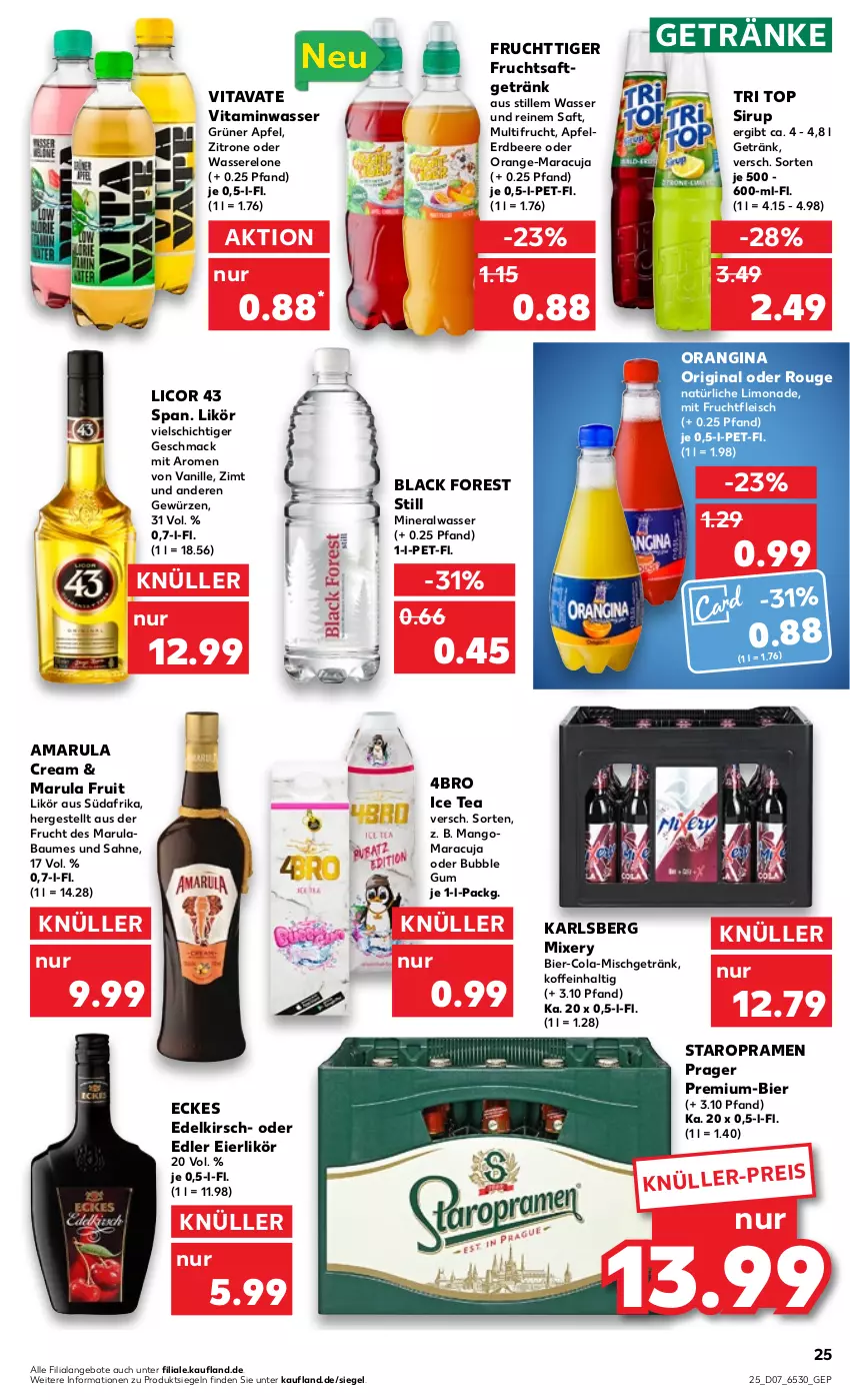 Aktueller Prospekt Kaufland - von 16.02 bis 22.02.2023 - strona 25 - produkty: Alwa, amarula, angebot, angebote, apfel, Bau, beere, bier, black forest, cola, eier, eierlikör, eis, erdbeere, fleisch, frucht, fruchtfleisch, fruchtsaft, getränk, getränke, gewürz, gin, ice tea, karlsberg, karlsberg mixery, kirsch, lack, licor, licor 43, likör, limo, limonade, mac, mango, maracuja, mineralwasser, mit frucht, Mixer, mixery, orange, orangina, rel, rouge, saft, sahne, sirup, Staropramen, Ti, vanille, vita, wasser, zitrone