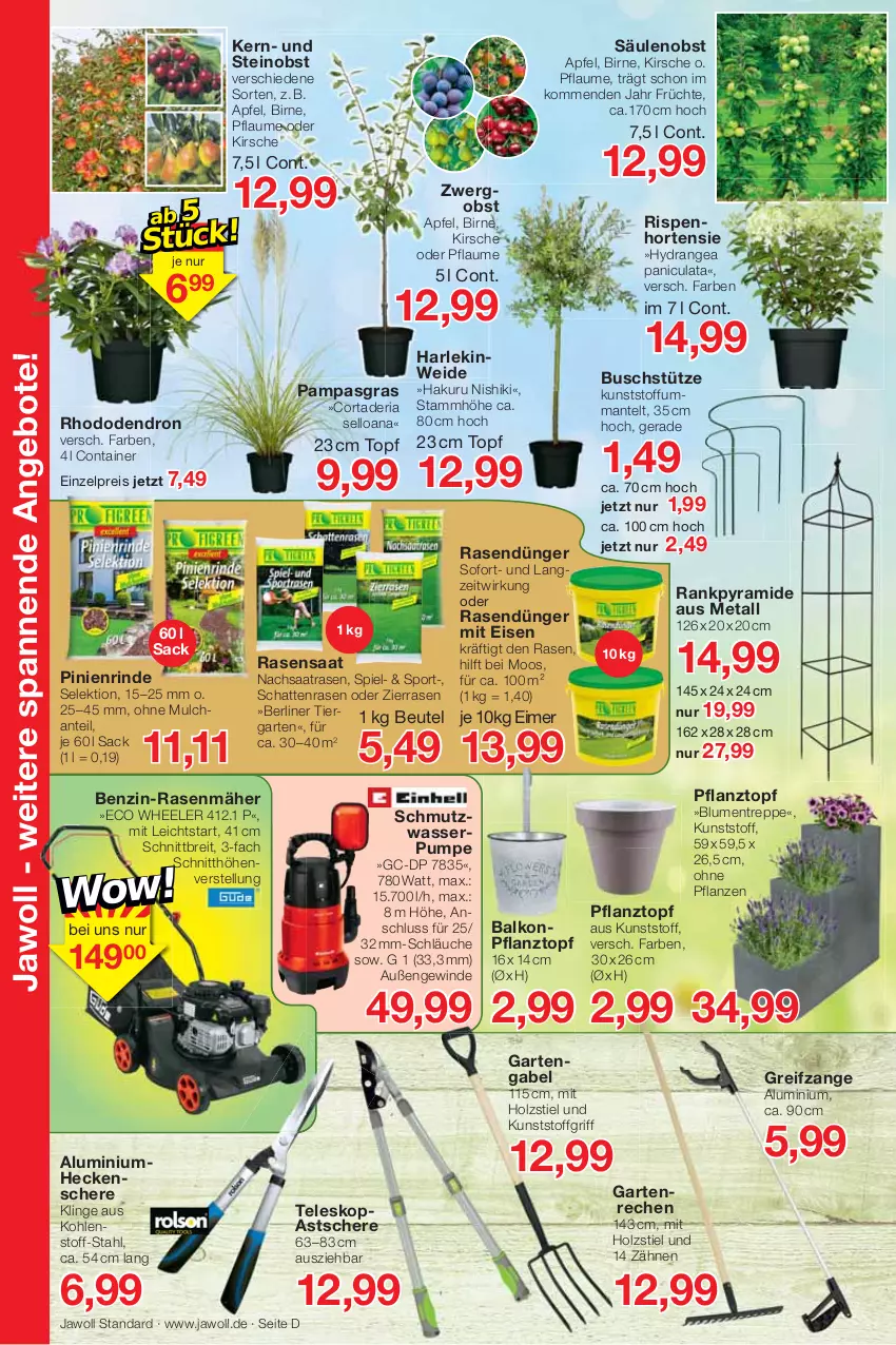 Aktueller Prospekt Jawoll - Prospekte - von 05.09 bis 10.09.2022 - strona 8 - produkty: angebot, angebote, apfel, berliner, beutel, blume, blumen, Blumentreppe, Brei, Container, dünger, eimer, eis, früchte, gabel, Garten, heckenschere, Holz, hortensie, hydrangea, Hydrangea paniculata, kirsch, kirsche, Mantel, obst, pflanze, pflanzen, Pflanztopf, pflaume, rasen, rasendünger, rasenmäher, reis, Ria, rind, sac, Schere, schläuche, Sport, Teleskop, Ti, topf, wasser