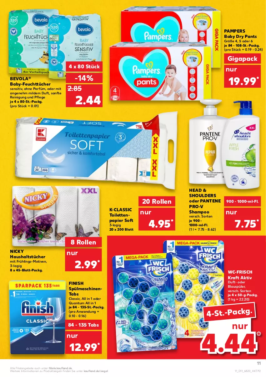 Aktueller Prospekt Kaufland - von 17.03 bis 23.03.2022 - strona 11 - produkty: angebot, angebote, feuchttücher, Finish, haushaltstücher, kraft, pampers, pampers baby dry, pantene, pantene pro-v, Pants, papier, pro-v, Reinigung, shampoo, spülmaschinen, spülmaschinentabs, Ti, toilettenpapier, tücher