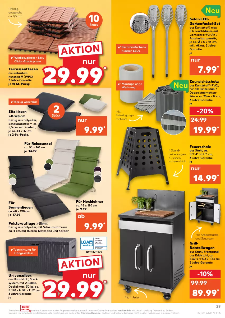 Aktueller Prospekt Kaufland - von 17.03 bis 23.03.2022 - strona 29 - produkty: akku, angebot, angebote, asti, auer, auto, decke, Deckel, edelstahl, eis, feuerschale, Garten, Gartenfackel, grill, kissen, lack, Lacke, leds, Liege, rel, relaxsessel, Ria, Schal, Schale, schuhe, senf, sessel, sitzkissen, sonnenliege, Ti, werkzeug