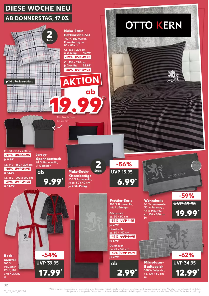 Aktueller Prospekt Kaufland - von 17.03 bis 23.03.2022 - strona 32 - produkty: angebot, Bad, Bademantel, badteppich, Bau, baumwolle, bett, Betttuch, bettwäsche, decke, duschtuch, gästetuch, handtuch, kissen, Kissenbezug, Mantel, mikrofaser, spannbetttuch, teppich, Ti, tuc, wolle, ZTE