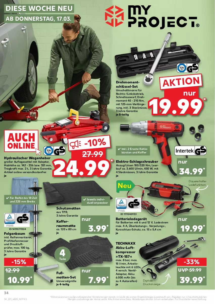 Aktueller Prospekt Kaufland - von 17.03 bis 23.03.2022 - strona 34 - produkty: adapter, akku, angebot, Anzug, Arbeitsleuchte, auer, auto, batterie, batterien, Bau, Brei, bürste, bürsten, Elektro, felgen, Fußmatte, koffer, kompressor, kraft, ladegerät, leds, Leuchte, LG, messer, ndk, reifen, sattel, Schal, technaxx, Ti, versandkostenfrei, ZTE