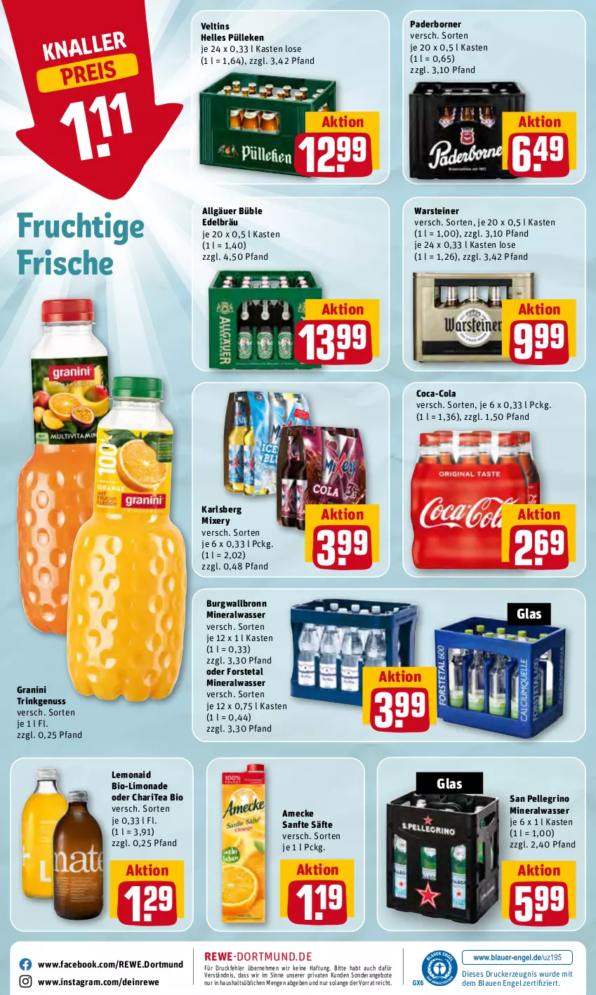 Aktueller Prospekt Rewe - Diese Woche im Angebot! - von 20.06 bis 25.06.2022 - strona 20 - produkty: Alwa, amecke, angebot, angebote, bio, burgwallbronn, coca-cola, cola, drucker, eis, elle, Engel, Forstetal, frucht, granini, karlsberg, karlsberg mixery, kerze, LG, limo, limonade, mineralwasser, Mixer, mixery, nuss, reis, säfte, san pellegrino, steiner, Ti, veltins, warsteiner, wasser