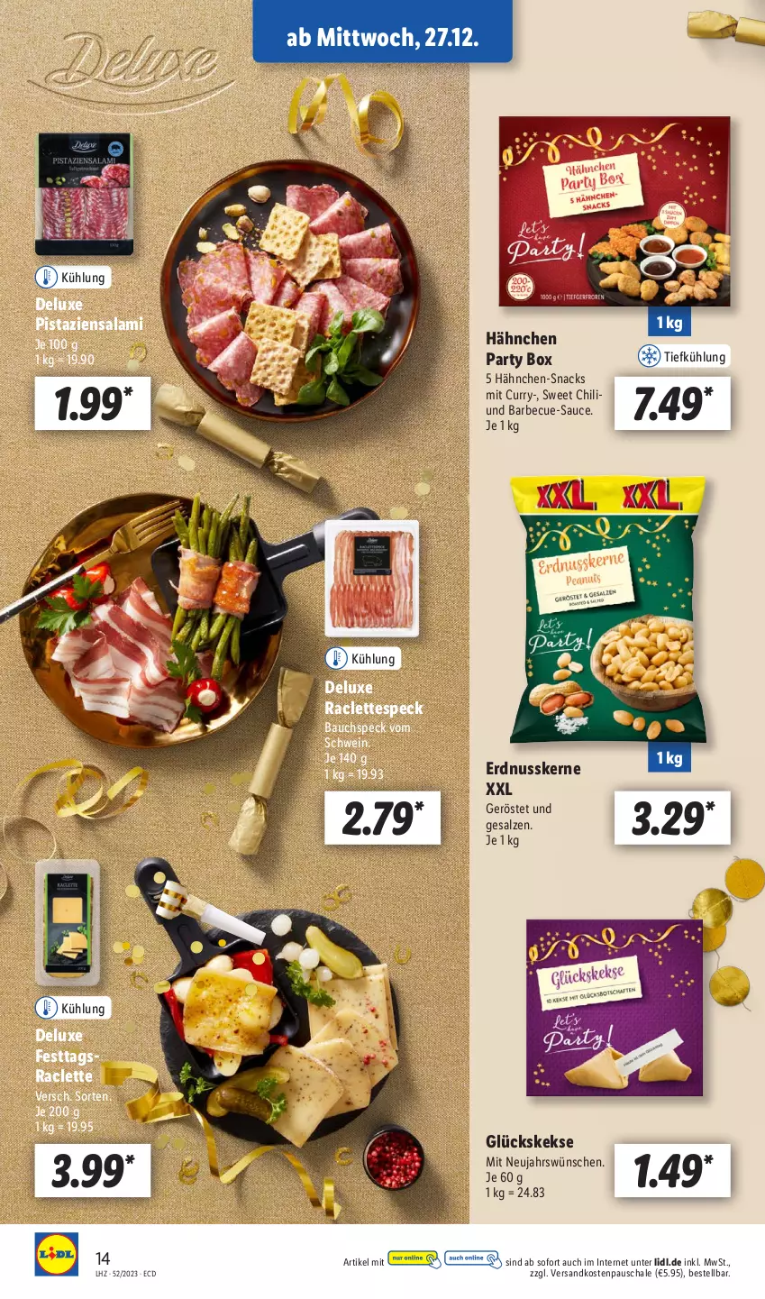 Aktueller Prospekt Lidl - Aktionsprospekt - von 25.12 bis 30.12.2023 - strona 18 - produkty: barbecue, Bau, chili, curry, erdnuss, keks, kekse, ndk, nuss, pistazien, salami, salz, sauce, Schal, Schale, schwein, snack, snacks, Speck, Ti, wein