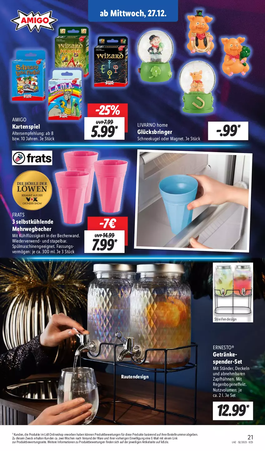 Aktueller Prospekt Lidl - Aktionsprospekt - von 25.12 bis 30.12.2023 - strona 25 - produkty: Becher, decke, Deckel, ernesto, getränk, getränke, Kartenspiel, Kugel, reifen, ring, rwe, Schneekugel, spülmaschinen, Ti, weck