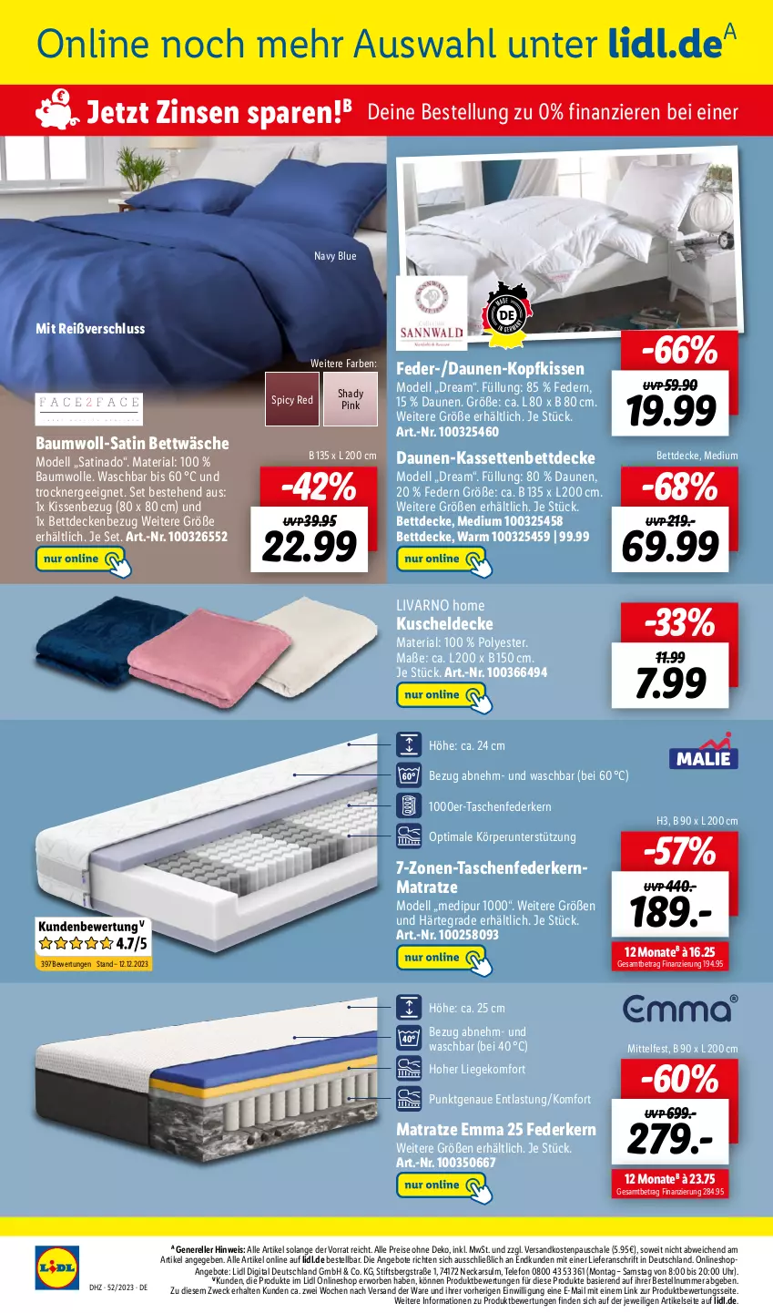 Aktueller Prospekt Lidl - Aktionsprospekt - von 25.12 bis 30.12.2023 - strona 34 - produkty: angebot, angebote, Bau, baumwolle, bett, bettwäsche, decke, dell, dip, eis, elle, Ergee, federkern, federkernmatratze, kernmatratze, kissen, Kissenbezug, kopfkissen, kuscheldecke, Liege, matratze, Mode, ndk, reis, rel, Ria, Schal, Schale, Tasche, taschen, taschenfederkernmatratze, telefon, Ti, Trockner, uhr, weck, wolle