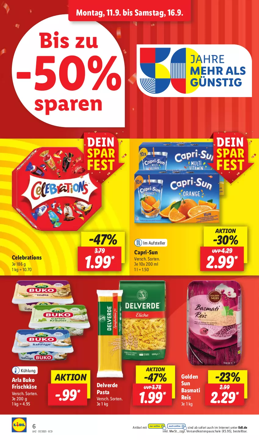 Aktueller Prospekt Lidl - Aktionsprospekt - von 11.09 bis 16.09.2023 - strona 10 - produkty: arla, arla buko, basmati, Basmati Reis, Buko, Cap, capri-sun, eis, elle, erde, frischkäse, Käse, ndk, pasta, reis, Schal, Schale, teller, Ti