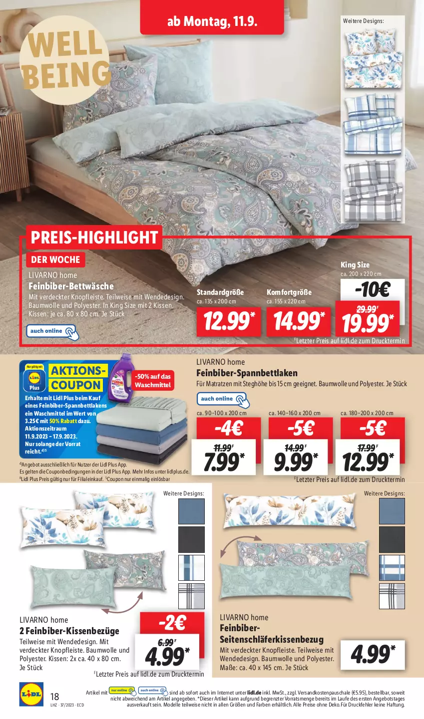 Aktueller Prospekt Lidl - Aktionsprospekt - von 11.09 bis 16.09.2023 - strona 28 - produkty: angebot, Bau, baumwolle, bett, bettwäsche, coupon, dell, eis, elle, erde, kissen, Kissenbezug, matratze, matratzen, Mode, ndk, reis, Schal, Schale, spannbettlaken, Ti, waschmittel, wolle, ZTE