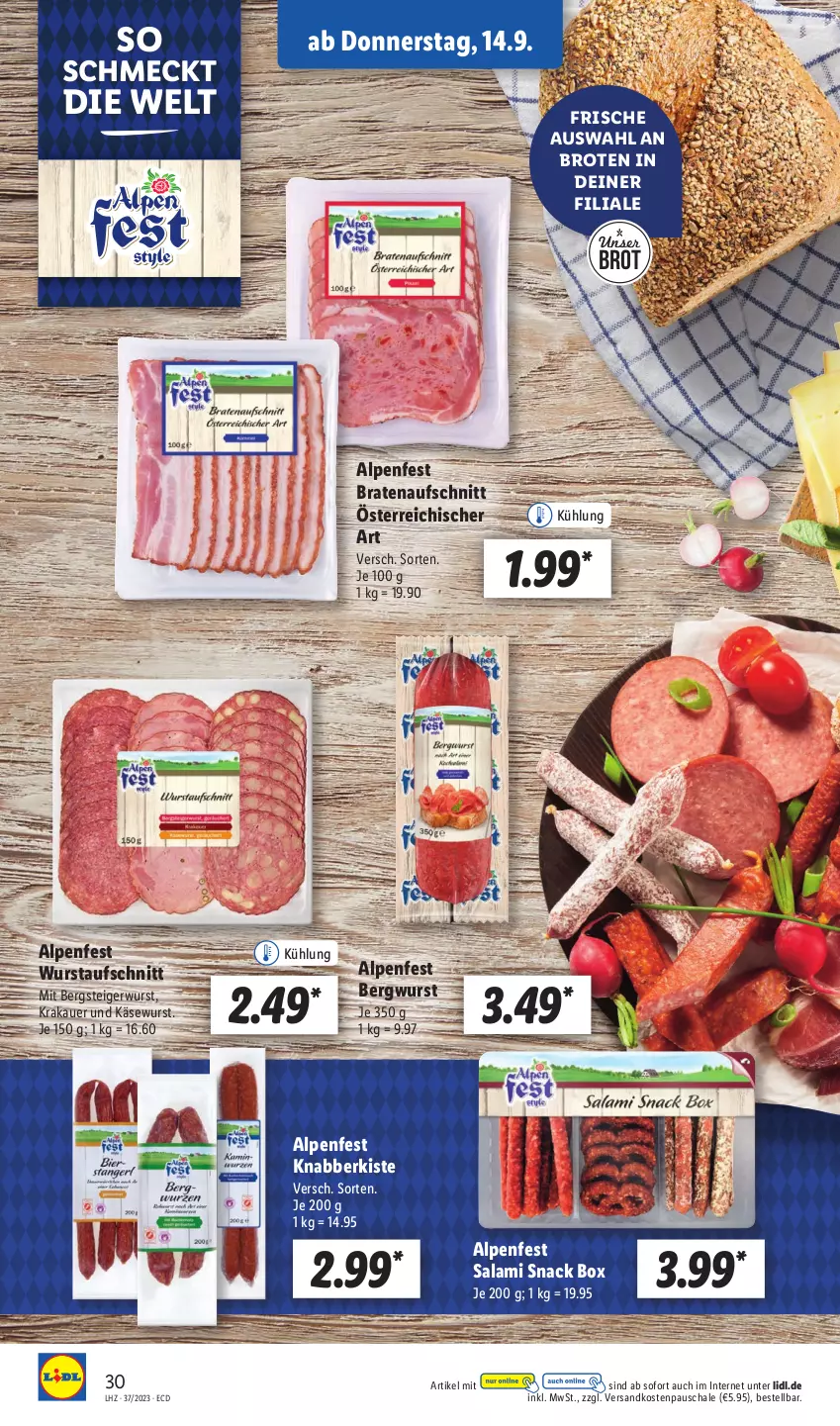 Aktueller Prospekt Lidl - Aktionsprospekt - von 11.09 bis 16.09.2023 - strona 46 - produkty: auer, aufschnitt, braten, bratenaufschnitt, brot, Käse, Käsewurst, krakauer, ndk, salami, Schal, Schale, snack, Ti, wurst