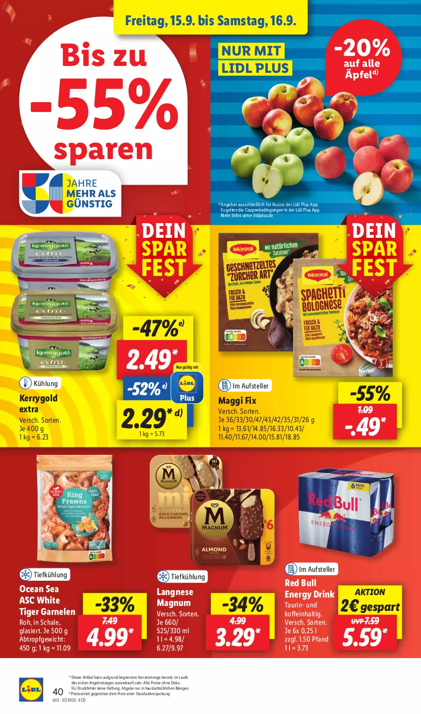 Aktueller Prospekt Lidl - Aktionsprospekt - von 11.09 bis 16.09.2023 - strona 56 - produkty: angebot, coupon, drink, drucker, eis, elle, energy drink, Engel, garnelen, kerrygold, kerrygold extra, kerze, langnese, maggi, maggi fix, magnum, papier, preisvorteil, red bull, reis, Schal, Schale, teller, Ti, ZTE