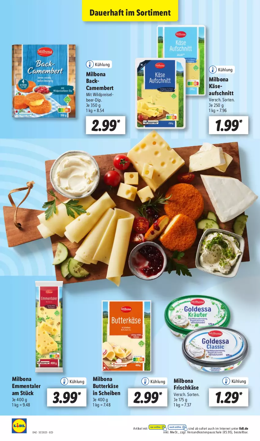 Aktueller Prospekt Lidl - Aktionsprospekt - von 11.09 bis 16.09.2023 - strona 8 - produkty: auer, aufschnitt, Bona, butter, butterkäse, camembert, dip, eis, emmentaler, frischkäse, Käse, Milbona, ndk, reis, Schal, Schale, Ti, Wild