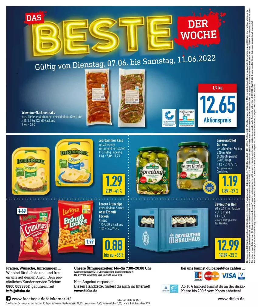 Aktueller Prospekt Diska - Prospekte - von 07.06 bis 11.06.2022 - strona 16 - produkty: angebot, angebote, Astra, buch, deka, eis, ente, köstritzer, leerdammer, lorenz, marinade, Nackensteak, nackensteaks, reis, ring, sac, saro, schwein, schweine, spreewaldhof, steak, steaks, tee, telefon, Ti, uhr, wein, weine, ZTE