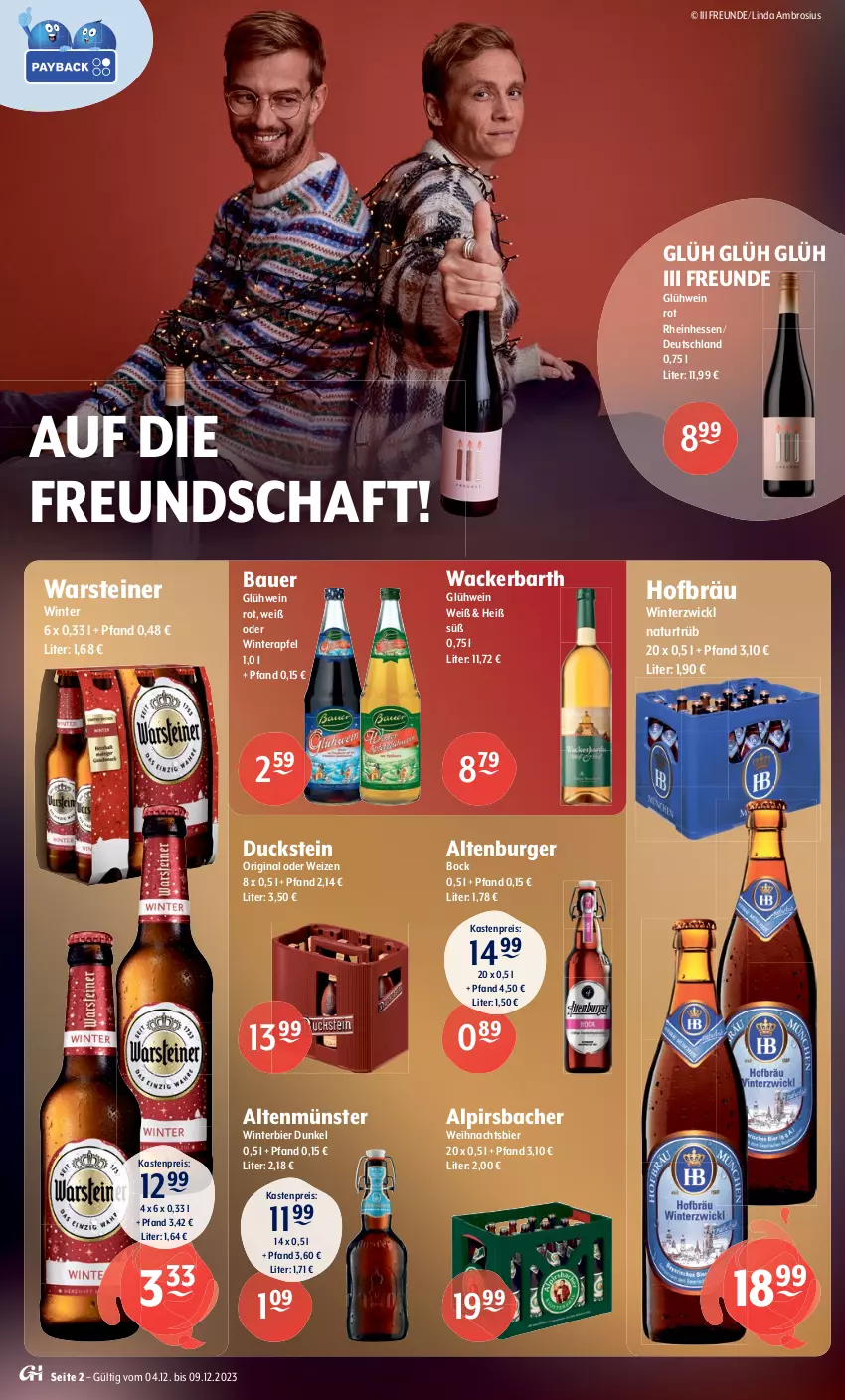 Aktueller Prospekt Getraenke Hoffmann - Prospekte - von 04.12 bis 09.12.2023 - strona 2 - produkty: alkohol, Alpirsbacher, altenburger, Altenmünster, apfel, auer, bacardi, bag-in-box, Bau, Bauer, bier, brut, burger, champagne, champagner, coca-cola, cola, Duck, eis, elle, ente, fever-tree, gin, Glühwein, Happy Day, haselnuss, jahrgangssekt, kräuter, krombache, krombacher, malz, Mio Mio, mumm, natur, nuss, orange, Pinot, pinot grigio, pircher, Proviant, raspberry, reis, rel, rum, sekt, Spezi, steiner, tee, Ti, vita, vitamalz, volvic, warsteiner, wein, WICK, Williams Birne