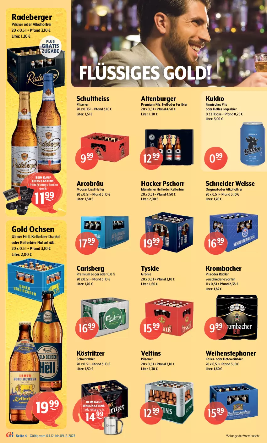 Aktueller Prospekt Getraenke Hoffmann - Prospekte - von 04.12 bis 09.12.2023 - strona 4 - produkty: alkohol, altenburger, Berger, bier, burger, carlsberg, corona, corona extra, eis, elle, flensburger, Freiberger, gin, hacker pschorr, Hefe, kellerbier, köstritzer, krombache, krombacher, krombacher pils, Lagerbier, Lübzer, natur, oder radler, pils, pilsener, pilsner, premium pils, radeberger, radler, Schultheiss, socken, tasse, Ti, tyskie, veltins, weihenstephan, weissbier