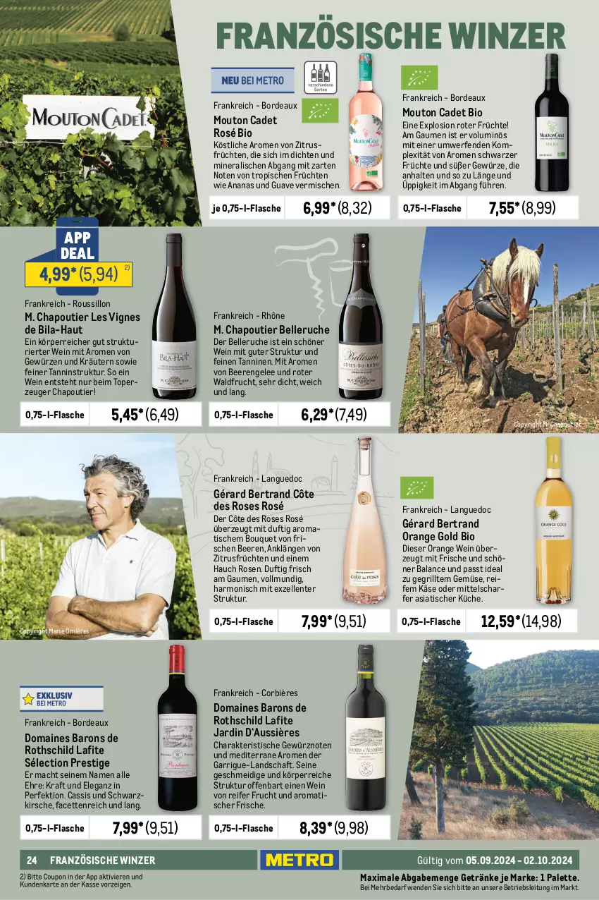 Aktueller Prospekt Metro - Herbstliche Genüsse - von 05.09 bis 02.10.2024 - strona 24 - produkty: ananas, beere, beeren, bio, Blüte, Brei, cassis, chardonnay, cin, Côtes de Provence, cuvée, eier, eis, elle, Engel, ente, erdbeere, erdbeeren, flasche, fleisch, frucht, früchte, früchten, Geflügel, gelee, getränk, getränke, gewürz, grill, Guave, himbeer, himbeere, himbeeren, Holz, honig, honigmelone, Käse, kirsch, kirsche, kirschen, kraft, kräuter, kräutern, küche, lavendel, leine, mac, meeresfrüchte, melone, nuss, orange, Palette, pfirsich, Pinot, pinot noir, reifen, reis, ring, rosen, roséwein, sac, salat, salate, spiegel, Ti, tisch, vanille, wein, weine, Wild