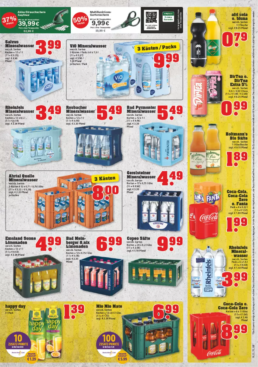 Aktueller Prospekt Trinkgut - von 09.05 bis 14.05.2022 - strona 3 - produkty: Afri Cola, akku, Alwa, angebot, angebotspreis, Bad, Berger, bio, coca-cola, cola, deutschlandcard, eis, elle, erde, fanta, flasche, Garten, Gartenschere, gerolsteine, gerolsteiner, glasflasche, LG, limo, limonade, limonaden, mineralwasser, Mio Mio, monte, Rauch, reis, rel, säfte, Schere, steiner, Strauchschere, Ti, wasser, Yo