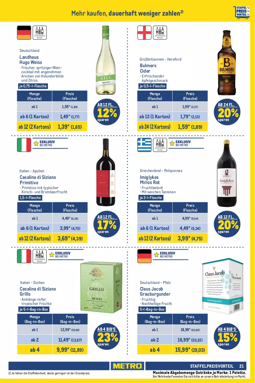 Aktueller Prospekt Metro - GastroJournal - von 08.02 bis 21.02.2024 - strona 21 - produkty: amaro, aperitivo rosato, apfel, auer, bag-in-box, Blüte, brita, burgunder, Cap, captain morgan, Casali, cider, cocktail, eis, flasche, frucht, früchte, getränk, getränke, gin, grauburgunder, grill, grillo, holunder, holunderblüte, hugo, johnnie walker, kirsch, LG, lion, mac, Molinari, Palette, preisvorteil, primitivo, rama, ramazzott, ramazzotti, reis, ring, rosato, sambuca, spirituosen, Ti, wein, zott