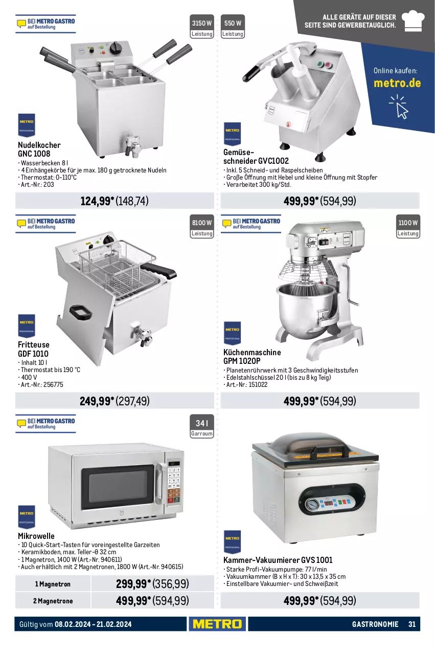 Aktueller Prospekt Metro - GastroJournal - von 08.02 bis 21.02.2024 - strona 31 - produkty: auto, beleuchtung, edelstahl, eis, elle, fritteuse, garraum, gefrierschrank, Gläser, Glastür, Kocher, küche, Küchen, küchenmaschine, kühlschrank, leine, Metro, mikrowelle, nudel, nudeln, Rauch, rum, rwe, Schrank, schüssel, sonderposten, Spektrum, teller, thermostat, Ti, tisch, topf, Vakuumierer, wasser