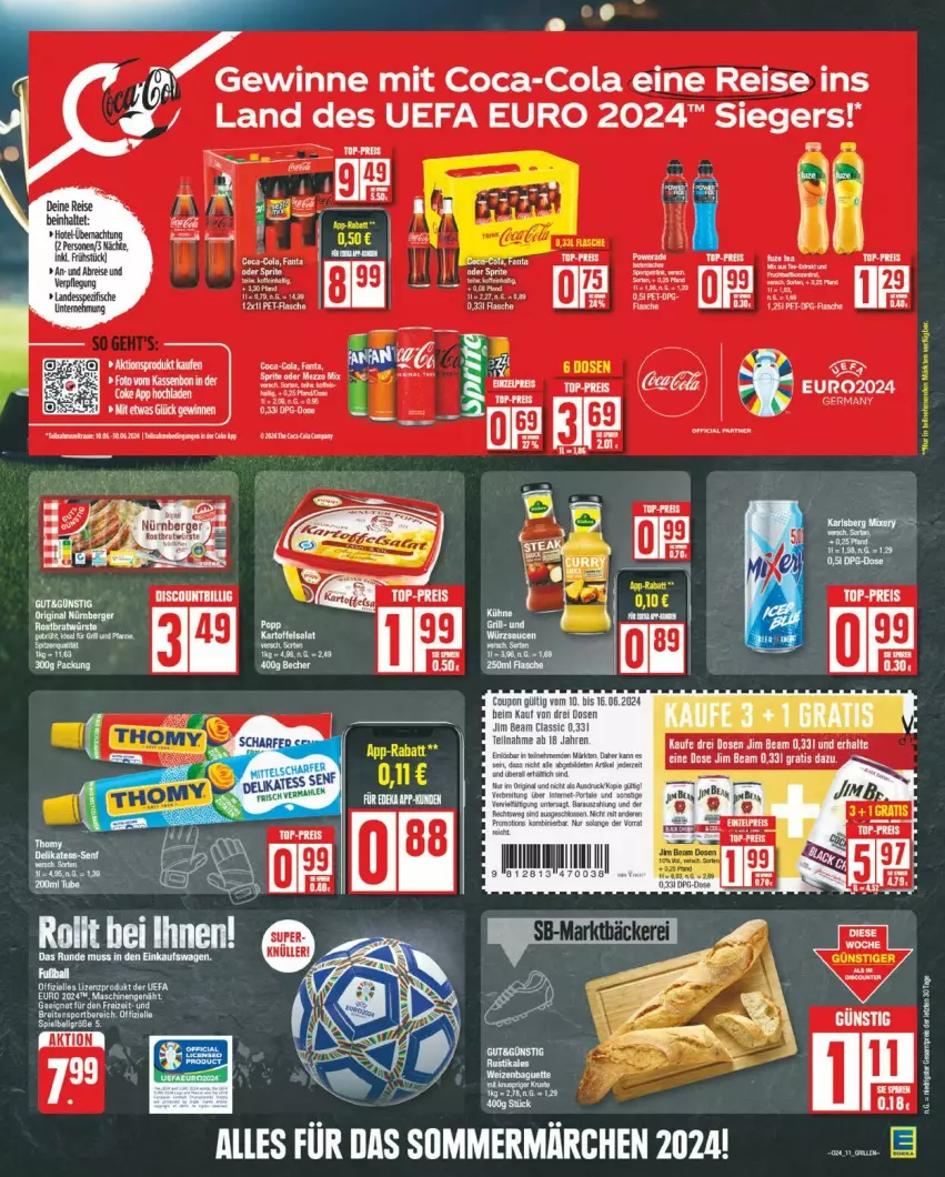 Aktueller Prospekt Edeka - Prospekte - von 10.06 bis 15.06.2024 - strona 11 - produkty: coca-cola, cola, coupon, delikatess senf, eis, Germ, jim beam, reis, senf, tee, Ti, top-preis, Yo