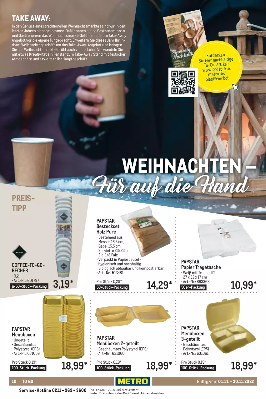 Aktueller Prospekt Metro - Lieferservice Aktuell - von 01.11 bis 30.11.2022 - strona 10 - produkty: Abba, angebot, asti, Bau, Becher, besteck, besteckset, beutel, bio, decke, eis, elle, fenster, gabel, Holz, LG, messer, Metro, nuss, papier, reis, ring, rwe, Serviette, Stier, Tasche, Ti, tragegriff, tragetasche, uhr, weihnachten, ZTE