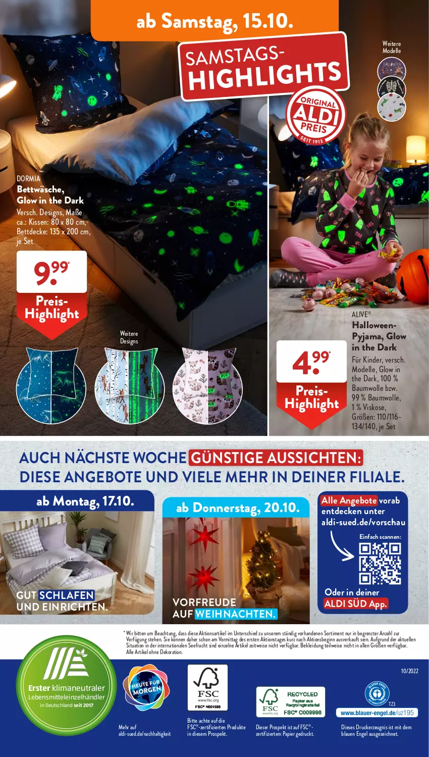 Aktueller Prospekt AldiSud - IN ZWEI WOCHEN - von 10.10 bis 15.10.2022 - strona 35 - produkty: aldi, alle artikel ohne dekoration, angebot, angebote, auf weihnachten, Bau, baumwolle, bett, bettwäsche, decke, dekoration, dell, dormia, drucker, eis, elle, Engel, gin, kerze, Kinder, kissen, kleid, Kleidung, lebensmittel, Mode, papier, Pyjama, reis, Ti, weihnachten, wolle, ZTE