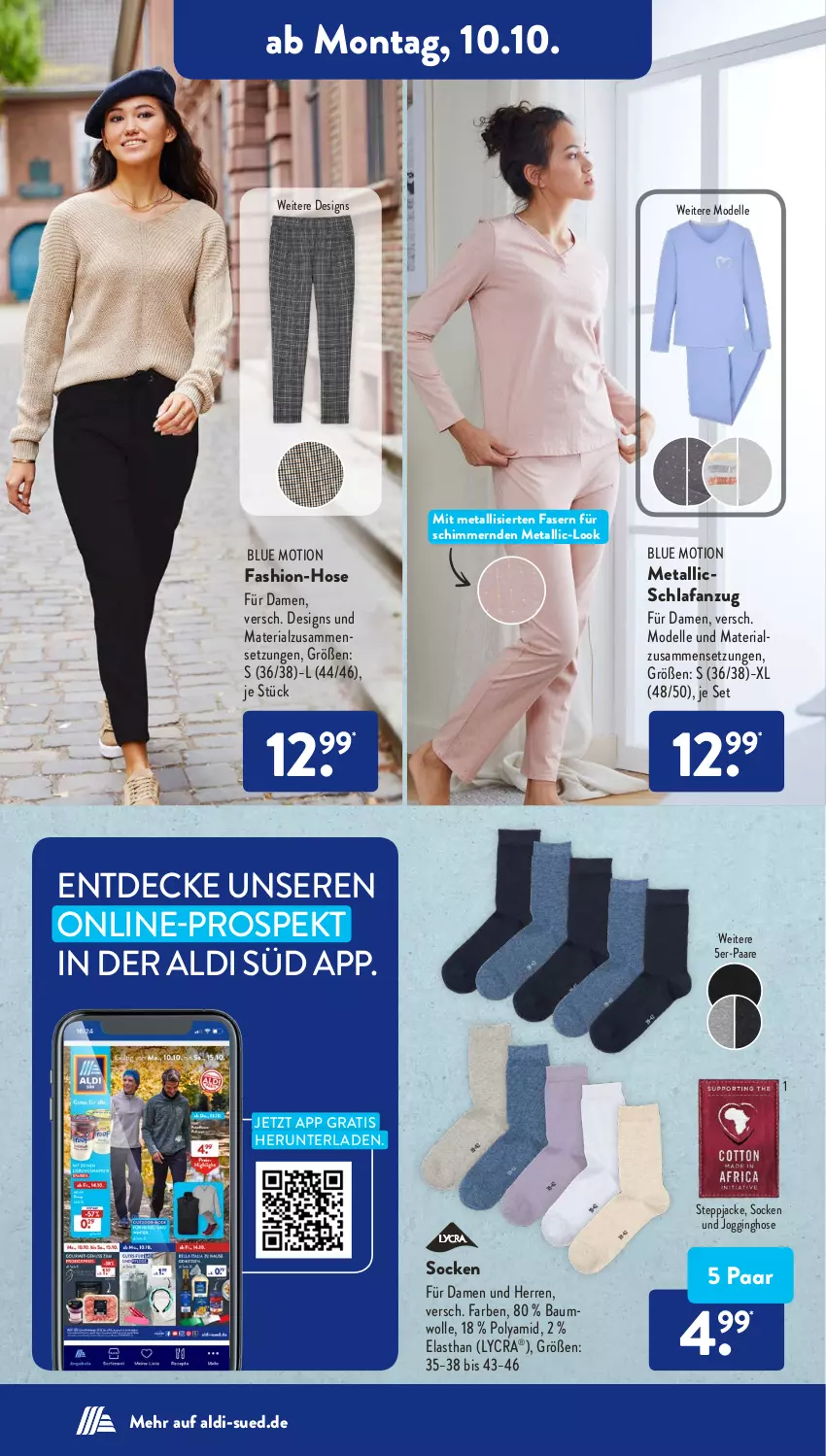 Aktueller Prospekt AldiSud - IN ZWEI WOCHEN - von 10.10 bis 15.10.2022 - strona 6 - produkty: aldi, Anzug, Bau, decke, dell, elle, gin, hose, Jacke, Jogginghose, Mode, Ria, Schlafanzug, socken, Steppjacke, Ti, wolle