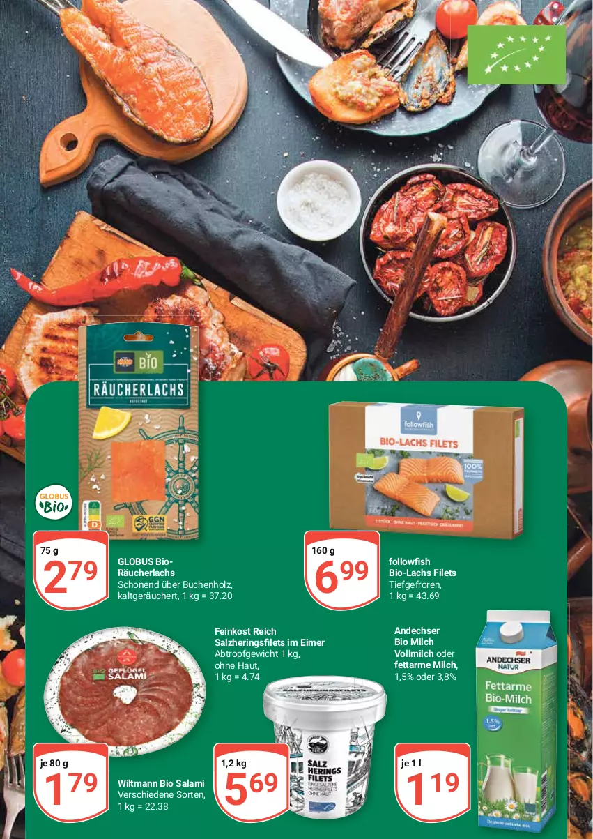 Aktueller Prospekt Globus - Prospekte - von 28.11 bis 03.12.2022 - strona 2 - produkty: bio, buch, eimer, feinkost, filet, filets, hering, Herings, Holz, lachs, milch, Räucherlachs, ring, salami, salz, Ti, vollmilch, wiltmann