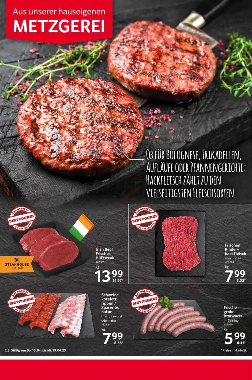 Aktueller Prospekt Selgros - Food - von 13.04 bis 19.04.2023 - strona 2 - produkty: beef, braten, bratwurst, eis, fleisch, grobe bratwurst, hackfleisch, hüftsteak, natur, reis, rind, rinder, schwein, schweine, spareribs, steak, Ti, wein, weine, wurst