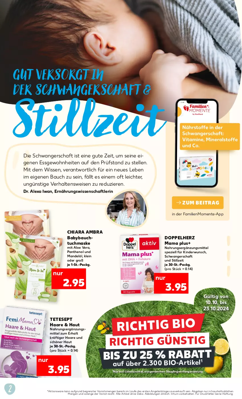 Aktueller Prospekt Kaufland - Kaufland - von 10.10 bis 06.11.2024 - strona 2 - produkty: alexa, aloe vera, angebot, Bau, bio, chia, doppelherz, eis, elle, ente, gsw, Kinder, lebensmittel, mam, mandel, Mandelöl, Maske, Panthenol, Spezi, Ti, tuc, tuchmaske, ZTE