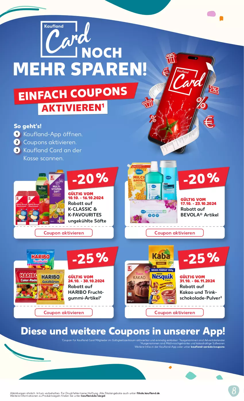 Aktueller Prospekt Kaufland - Kaufland - von 10.10 bis 06.11.2024 - strona 8 - produkty: Adventskalender, angebot, angebote, coupon, coupons, frucht, fruchtgummi, getränk, getränke, haribo, kakao, milch, milchmischgetränke, säfte, schoko, schokolade, Ti