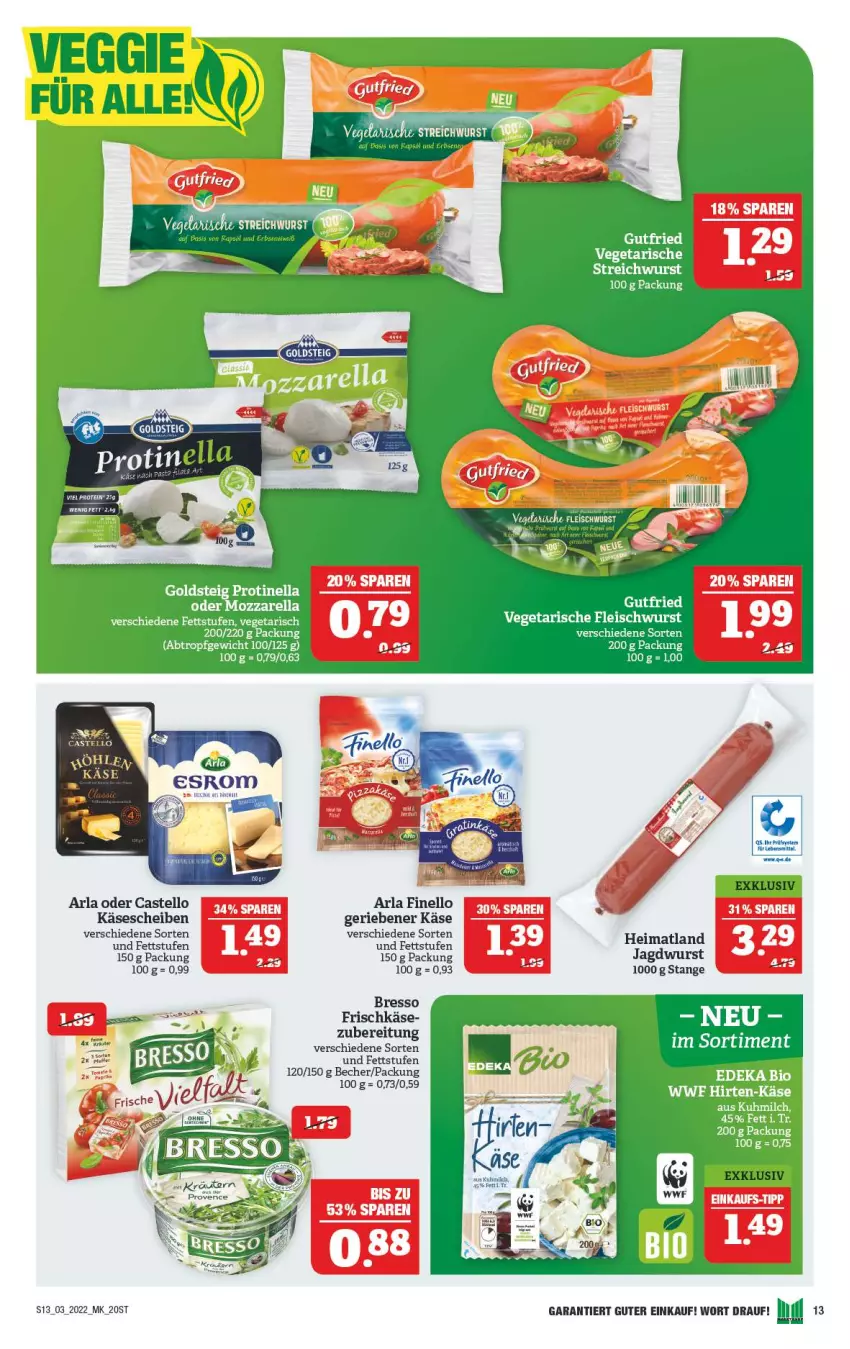 Aktueller Prospekt Marktkauf - Prospekt - von 16.01 bis 22.01.2022 - strona 17 - produkty: arla, Becher, bresso, eis, finello, fleisch, fleischwurst, frischkäse, goldsteig, gutfried, Käse, käsescheiben, lebensmittel, milch, Ti, Vegeta, wurst