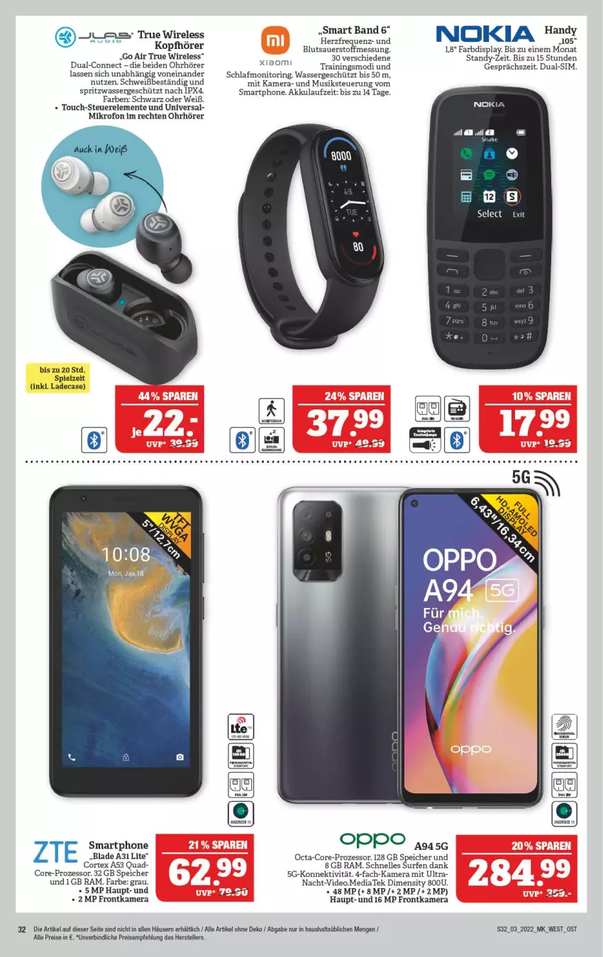 Aktueller Prospekt Marktkauf - Prospekt - von 16.01 bis 22.01.2022 - strona 36 - produkty: akku, auer, deo, dual-sim, eis, elle, ente, frontkamera, kamera, kopfhörer, monitor, Oppo, quad, reis, rel, ring, sim, smartphone, Surf, teller, Ti, wasser