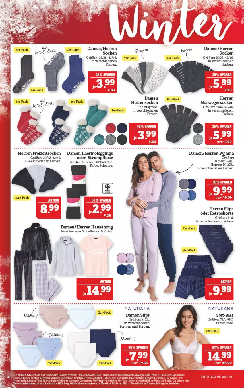 Aktueller Prospekt Marktkauf - Prospekt - von 16.01 bis 22.01.2022 - strona 40 - produkty: Anzug, bikini, dell, elle, Freizeitsocken, gin, hose, leggings, Mode, natur, natura, naturana, Norwegersocken, Pyjama, Rana, retroshorts, rum, rwe, shorts, slip, slips, socken, Strumpfhose, Thermoleggings