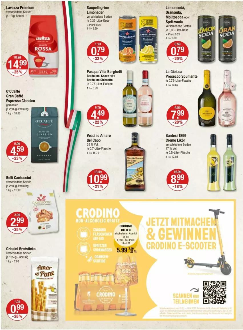 Aktueller Prospekt Vmarkt - Prospekte - von 05.06 bis 11.06.2025 - strona 14 - produkty: alkohol, amaro, Amaro del Capo, aperitif, beutel, brot, Brotsticks, caffe, caffe espresso, Cap, chia, classico, creme, ecco, eier, elle, espresso, flasche, grissini, je 250-g-packung, La Gioiosa, lavazza, likör, limo, limonade, limonaden, mojito, prosecco, puma, sanpellegrino, SANTE, Soda, spumante, Ti, tuc
