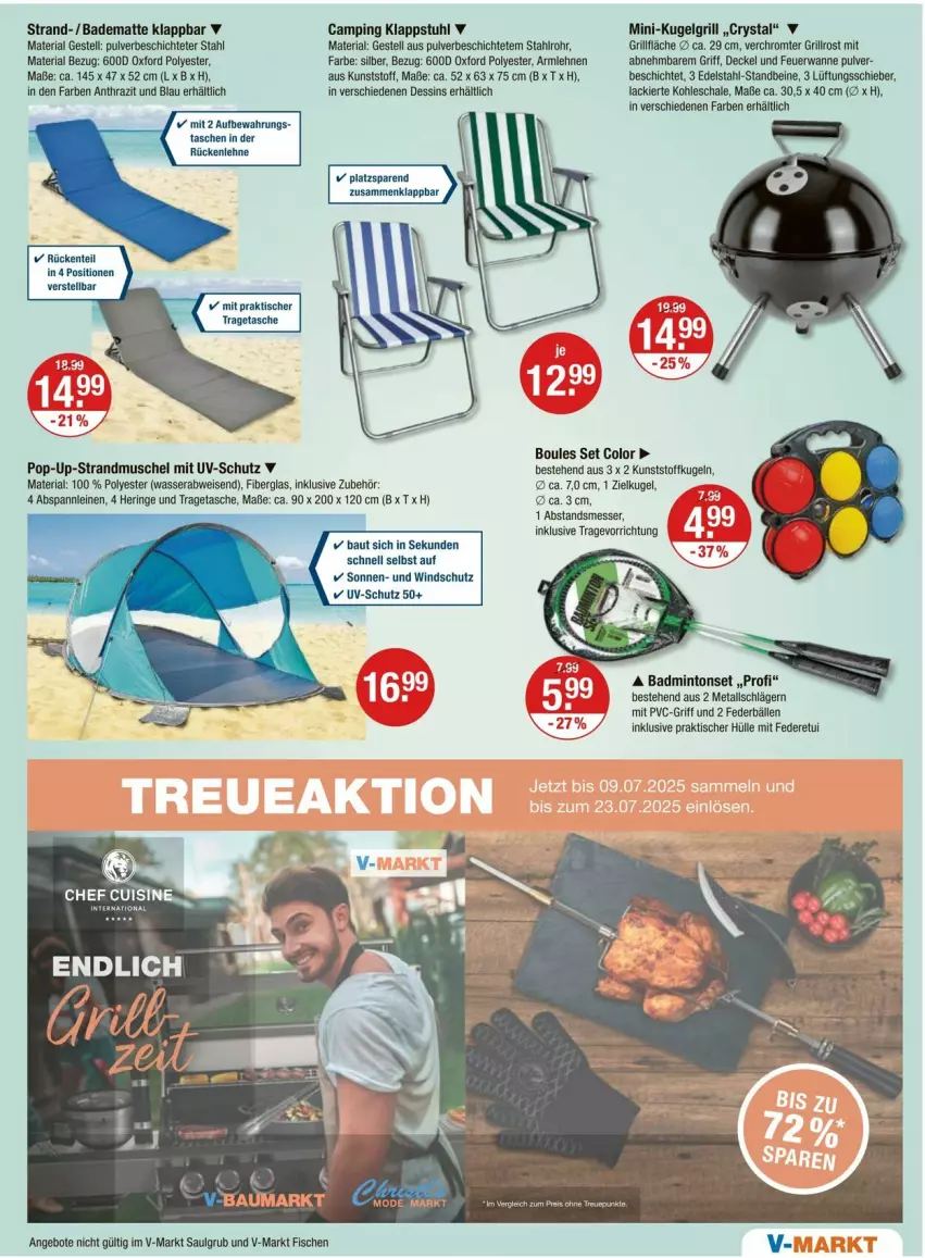 Aktueller Prospekt Vmarkt - Prospekte - von 05.06 bis 11.06.2025 - strona 17 - produkty: angebot, angebote, armlehnen, Bad, badematte, Bau, Brei, decke, Deckel, edelstahl, eis, ente, fisch, fische, grill, grillrost, hering, klappstuhl, Kugel, kugelgrill, lack, leine, LG, messer, mint, Ria, ring, rückenlehne, Schal, Schale, stuhl, Tasche, taschen, Ti, tisch, tragetasche, uv-schutz, Wanne, wasser, Windschutz
