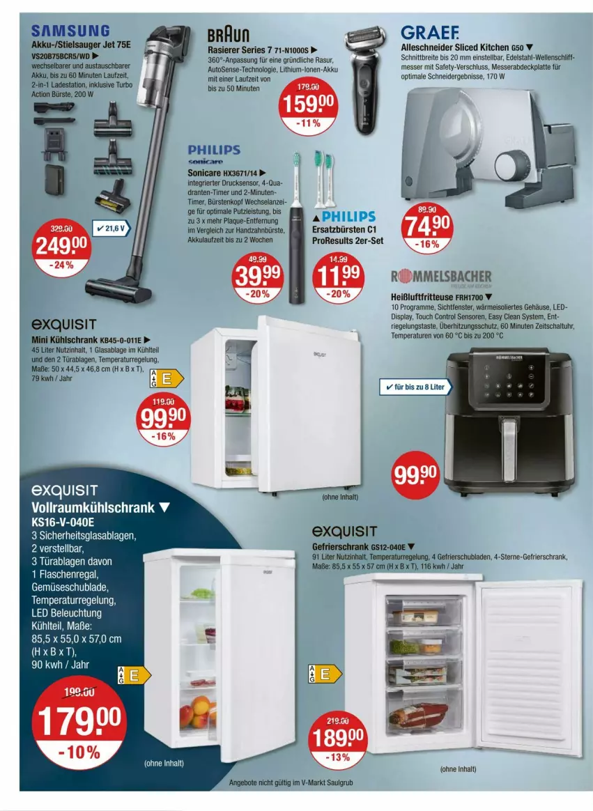 Aktueller Prospekt Vmarkt - Prospekte - von 05.06 bis 11.06.2025 - strona 18 - produkty: akku, angebot, angebote, auto, beleuchtung, Brei, bürste, bürsten, edelstahl, eis, Elan, elle, fenster, flasche, fritteuse, gefrierschrank, Heißluftfritteuse, kühlschrank, latte, LG, messer, Philips, rasierer, regal, riegel, Samsung, Schal, Schrank, schubladen, sonicare, Ti, timer, überhitzungsschutz, uhr, zahnbürste