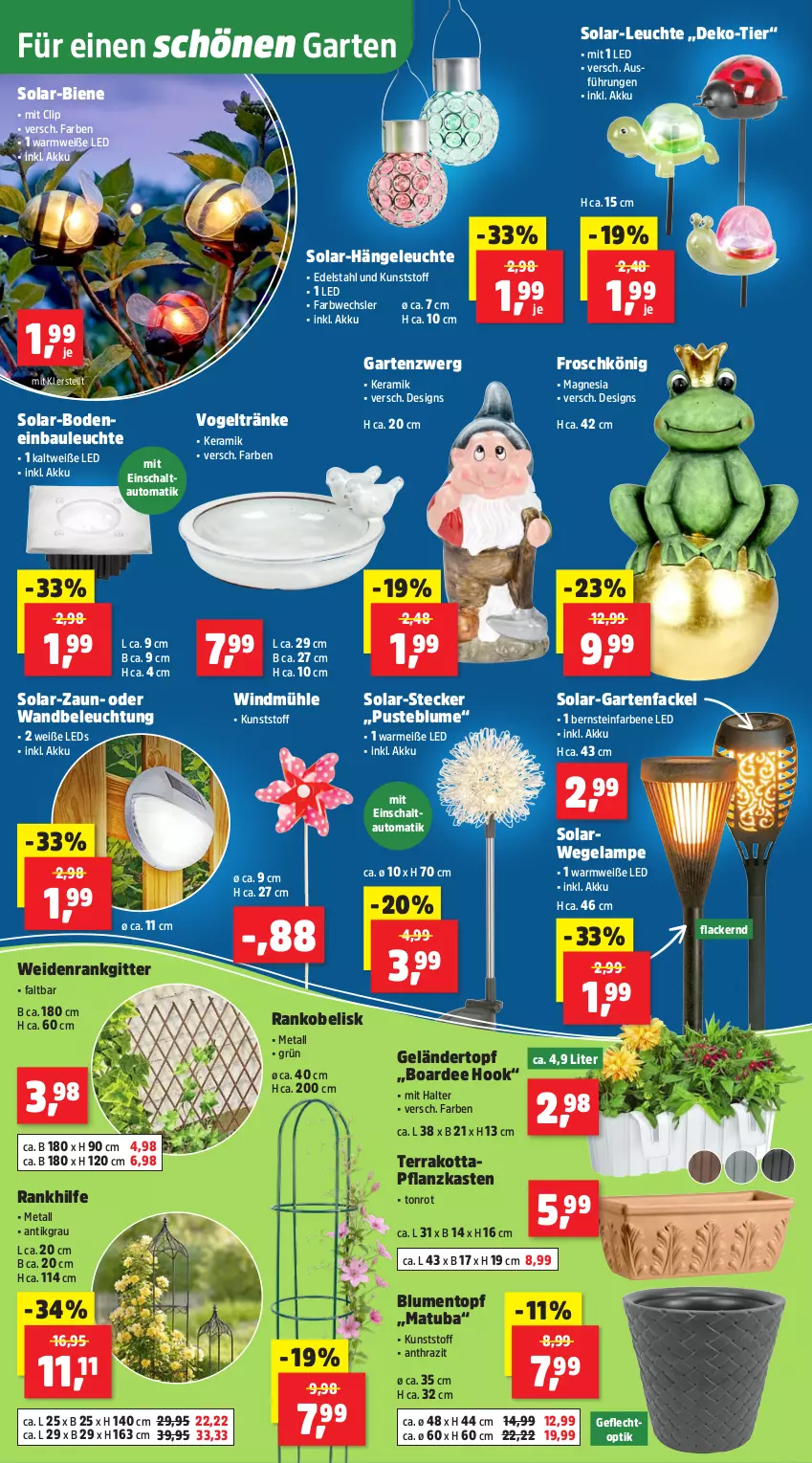 Aktueller Prospekt Thomas Philipps - von 13.04 bis 18.04.2026 - strona 12 - produkty: akku, auto, Bau, beleuchtung, blume, blumen, edelstahl, Frosch, Garten, Gartenfackel, Hängeleuchte, lack, Lacke, Lampe, leds, Leuchte, Pflanzkasten, rwe, Schal, Ti, topf
