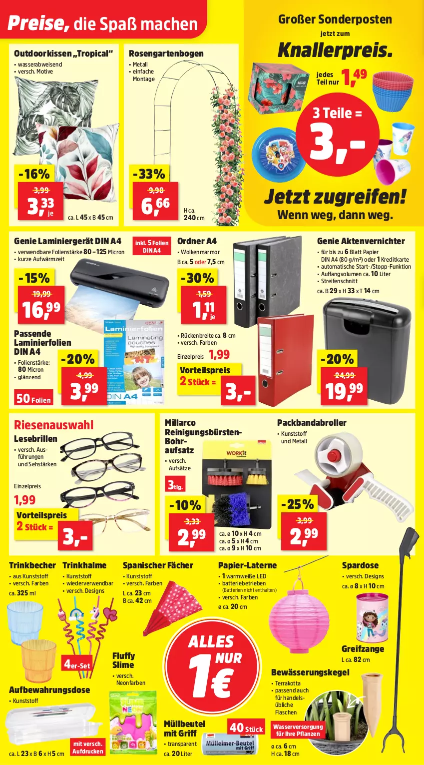 Aktueller Prospekt Thomas Philipps - von 13.04 bis 18.04.2026 - strona 16 - produkty: Aktenvernichter, Aufbewahrungsdose, auto, batterie, batterien, Becher, beutel, Brei, Brille, bürste, bürsten, din a4, eis, flasche, Garten, kissen, knallerpreis, laterne, LG, mac, müllbeutel, ordner, Packband, papier, pflanze, pflanzen, reifen, Reinigung, reis, Roller, rosen, rwe, Slime, sonderposten, Spardose, Ti, tisch, trinkbecher, Trinkhalme, vorteilspreis, wasser