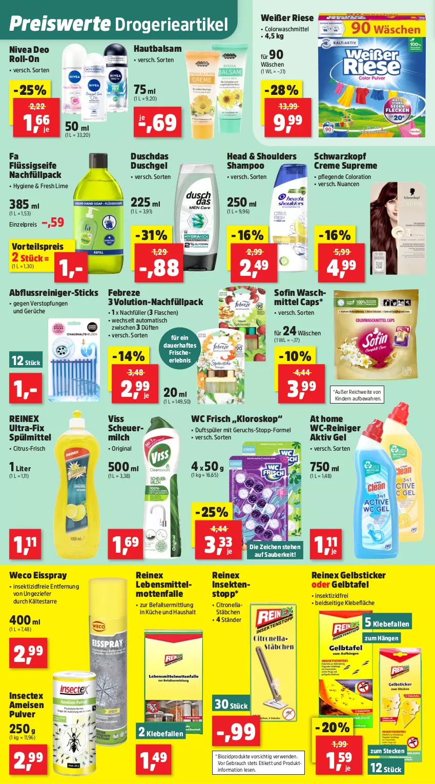 Aktueller Prospekt Thomas Philipps - von 13.04 bis 18.04.2026 - strona 18 - produkty: aktiv gel, auer, auto, balsam, bio, biozidprodukte, Cap, citrus, colorwaschmittel, creme, deo, deo roll-on, duschdas, duschgel, eis, febreze, flasche, flüssigseife, gin, Heu, Insektizid, Kinder, küche, lebensmittel, milch, Mottenfalle, nivea, Nuance, Rauch, reiniger, reis, roll-on, rwe, scheuermilch, schwarzkop, schwarzkopf, Seife, sekt, shampoo, spülmittel, Ti, tisch, topf, vorteilspreis, waschmittel, wc frisch, wc-reiniger